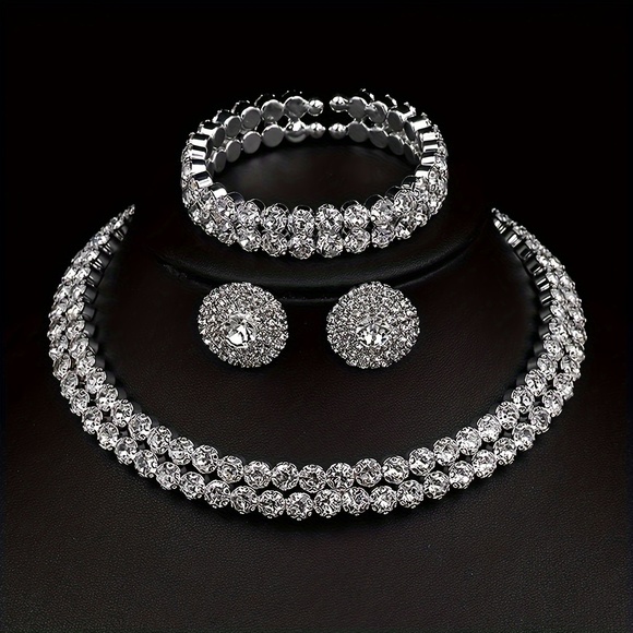 Sterling Silver Sparkle: Earrings, Necklace & Bracelet Set - Picture 2 of 7